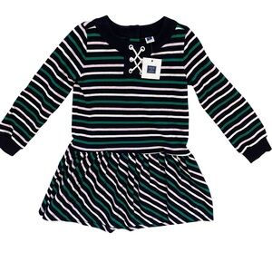 Janie and Jack Dress Long Sleeve Sweatshirt Blue Green White Pink Stripes Size 5